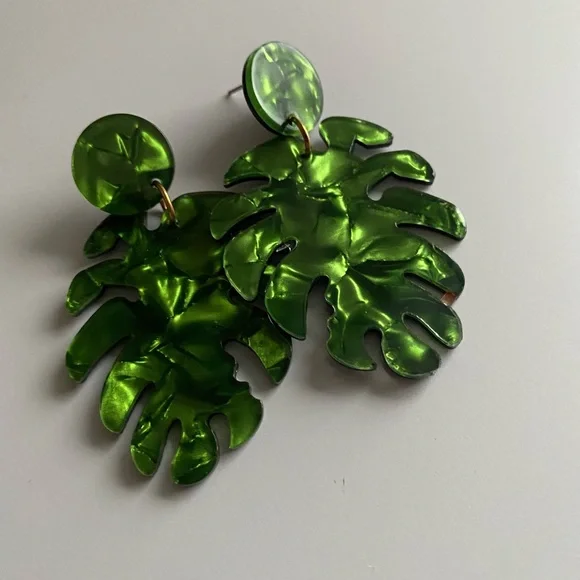Lightweight Leaf Acrylic Statement Earrings - Picture 3 of 6